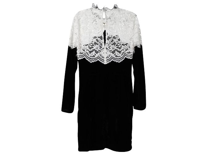 Sandro Paris Abito Midi in Pizzo Bicolore in Viscosa Nero/Bianco - vista 2
