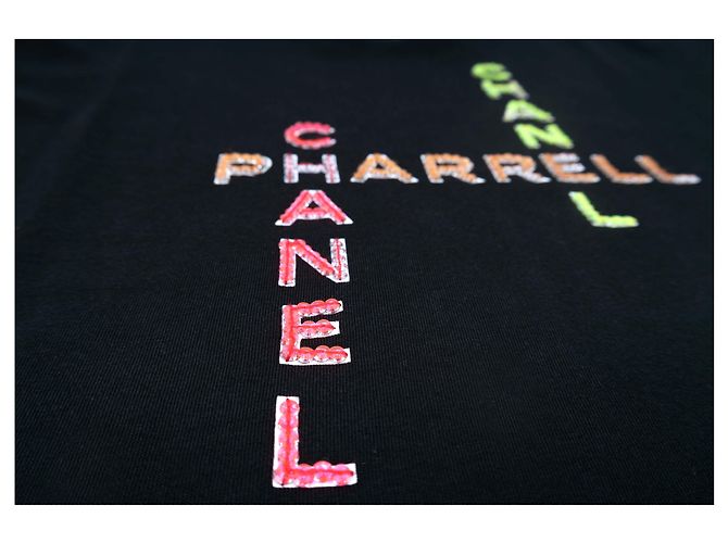Timeless T-shirt nera in cotone decorata Chanel Chanel X Pharrell Nero - vista 3