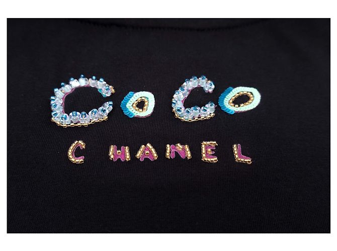 Timeless T-shirt nera in cotone decorata Chanel Chanel X Pharrell Nero - vista 4