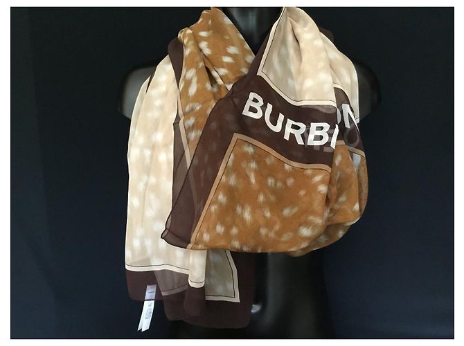 BURBERRY - Stola in Chiffon di Seta - 200 X 100 cm Marrone - vista 5