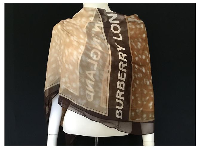 BURBERRY - Stola in Chiffon di Seta - 200 X 100 cm Marrone - vista 6