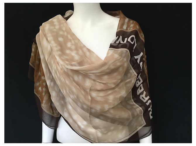 BURBERRY - Stola in Chiffon di Seta - 200 X 100 cm Marrone - vista 7