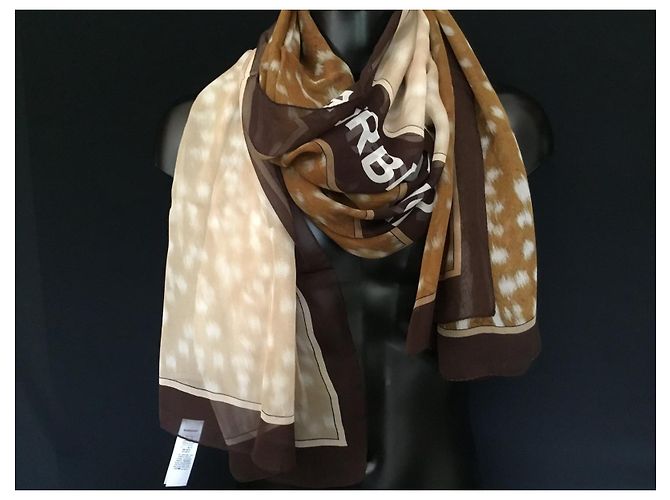 BURBERRY - Stola in Chiffon di Seta - 200 X 100 cm Marrone - vista 9