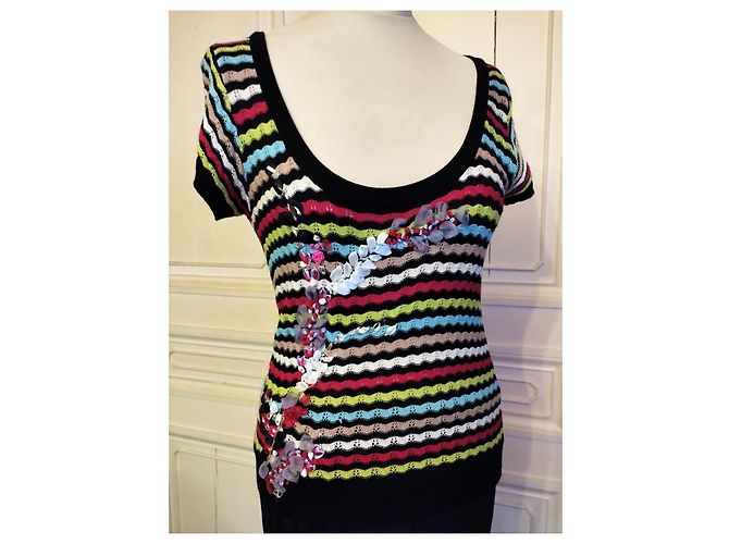CHRISTIAN LACROIX PULLOVER RELIEFS BÄNDER ROSENKNÖPFE TÜLL HÄKELN S38 Mehrfarben - Ansicht 9