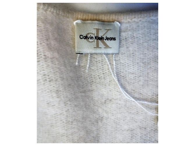 CALVIN KLEIN SWEATER LIGHT OVERFIL ANGORA LAMMWOLLE T38 Aus weiß - Ansicht 3