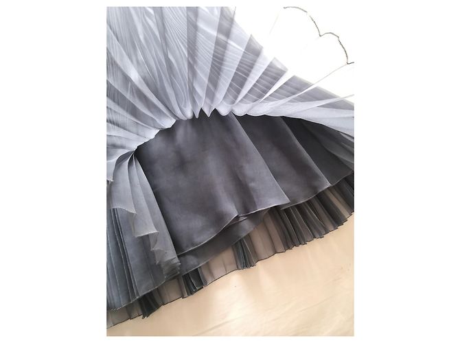 Falda plisada de seda gris Chanel FR36 - vista 4