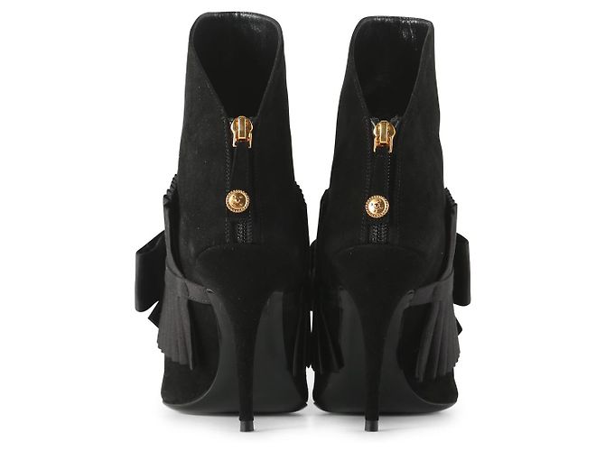 Stivaletto Fausto Puglisi In Camoscio Nero Con Pieghe In Raso E Fiocco - vista 4