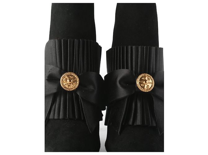 Stivaletto Fausto Puglisi In Camoscio Nero Con Pieghe In Raso E Fiocco - vista 7