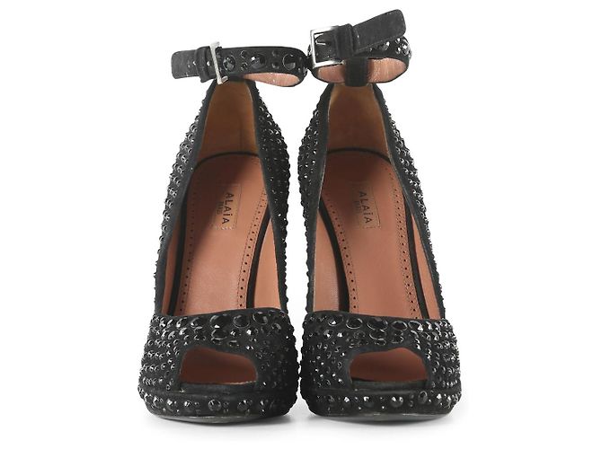 Alaïa Sapatilha peep toe com tachas Swarovski de camurça preta Alaia - vista 3
