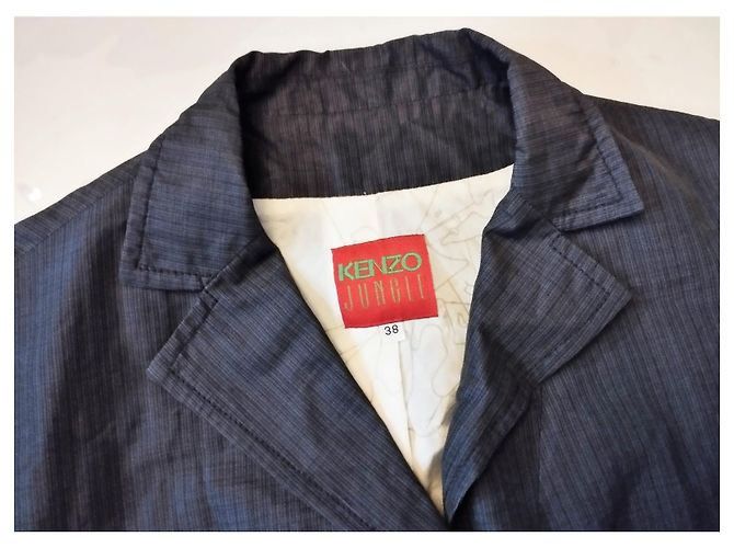 KENZO LIGHT STRUCTURED JACKET SATIN MOIREE 3 BUTTONS T 38 Navy blue - view 10
