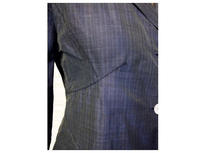 KENZO LIGHT STRUCTURED JACKET SATIN MOIREE 3 BUTTONS T 38 Navy blue - view 2