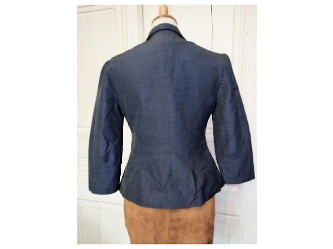 KENZO LIGHT STRUCTURED JACKET SATIN MOIREE 3 BUTTONS T 38 Navy blue - view 3