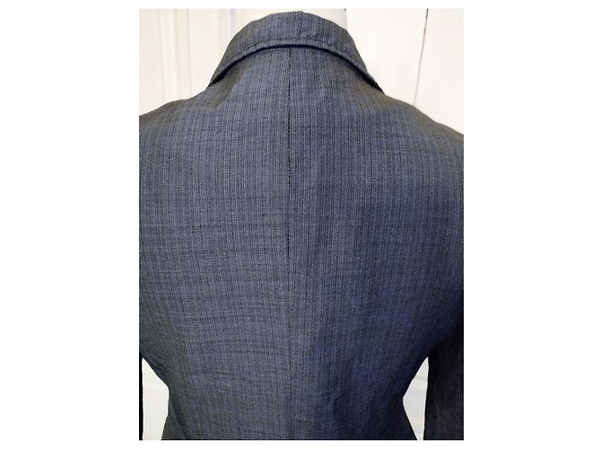 KENZO LIGHT STRUCTURED JACKET SATIN MOIREE 3 BUTTONS T 38 Navy blue - view 4