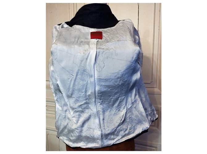 KENZO LIGHT STRUCTURED JACKET SATIN MOIREE 3 BUTTONS T 38 Navy blue - view 6