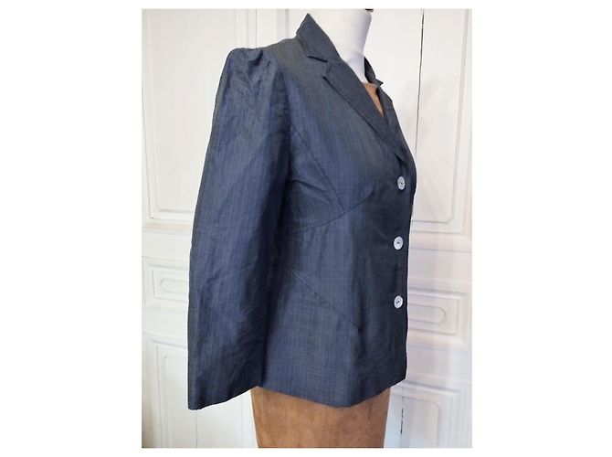 KENZO LIGHT STRUCTURED JACKET SATIN MOIREE 3 BUTTONS T 38 Navy blue - view 7