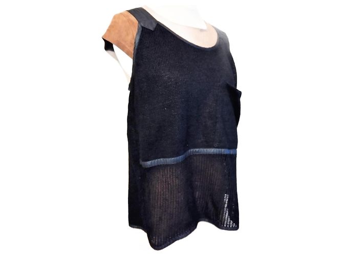 Jc De Castelbajac CASTELBAJAC POUR ICEBERG PULLOVER SURTOP WESTE WOLLE MESH LEDER EFFEKTE T 40 Schwarz - Ansicht 3