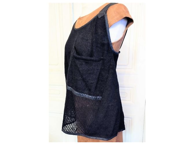 Jc De Castelbajac CASTELBAJAC POUR ICEBERG PULLOVER SURTOP WESTE WOLLE MESH LEDER EFFEKTE T 40 Schwarz - Ansicht 4