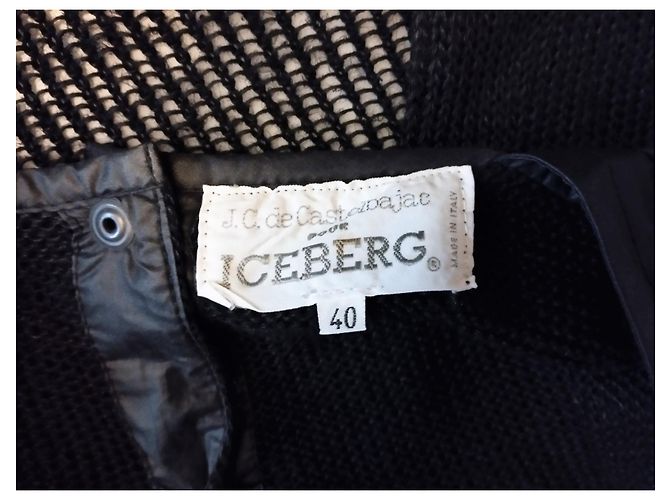Jc De Castelbajac CASTELBAJAC POUR ICEBERG PULLOVER SURTOP WESTE WOLLE MESH LEDER EFFEKTE T 40 Schwarz - Ansicht 6