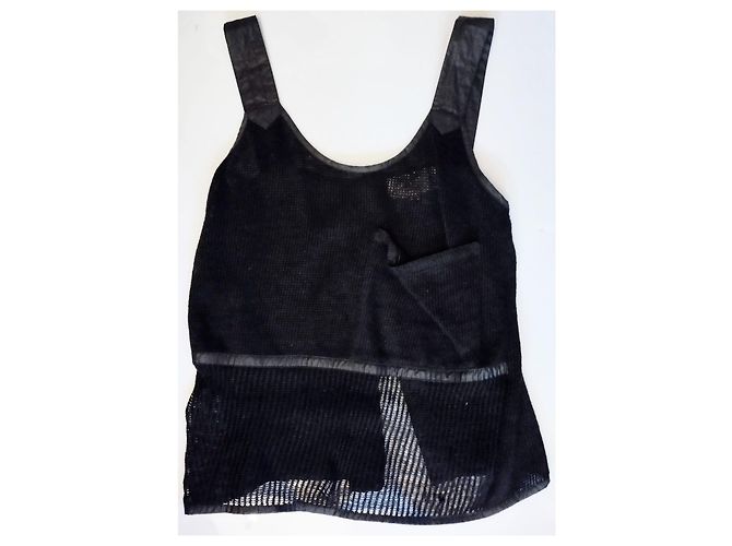 Jc De Castelbajac CASTELBAJAC POUR ICEBERG PULLOVER SURTOP WESTE WOLLE MESH LEDER EFFEKTE T 40 Schwarz - Ansicht 7