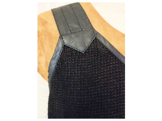 Jc De Castelbajac CASTELBAJAC POUR ICEBERG PULLOVER SURTOP WESTE WOLLE MESH LEDER EFFEKTE T 40 Schwarz - Ansicht 10