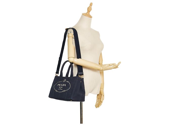 Borsa a mano Prada Canapa blu con logo Blu scuro - vista 11