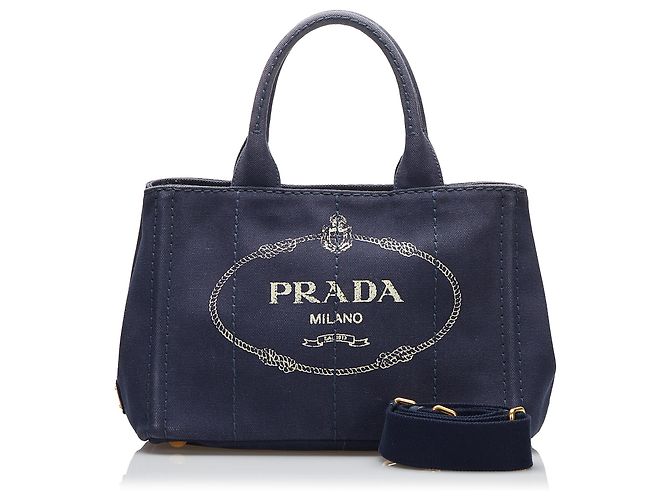 Borsa a mano Prada Canapa blu con logo Blu scuro - vista 12