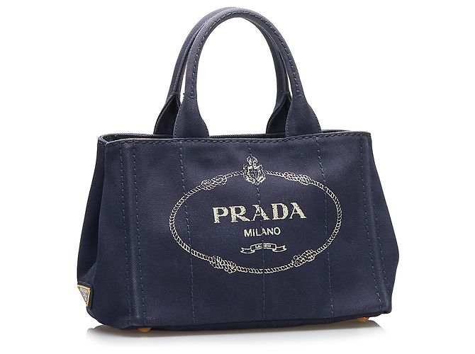 Borsa a mano Prada Canapa blu con logo Blu scuro - vista 2