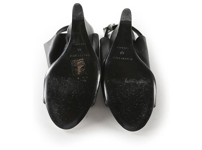 Balenciaga Sandali con zeppa in pelle nera e bianca - vista 5