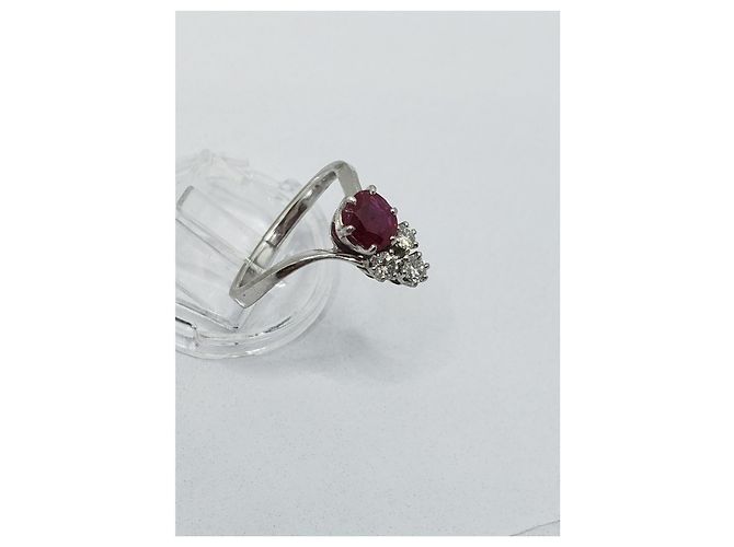 inconnue Anello duchessa in oro 18k e platino 750 + RUBINO e  3 Diamants 0.32 Cts Argento Rosso - vista 4
