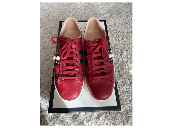 Gucci Ace Sneaker mit Spikes rot Leder 38 - Ansicht 7