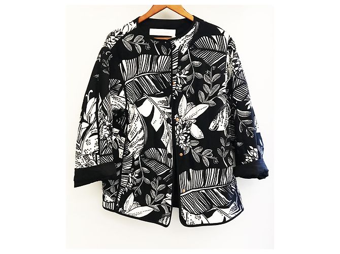 Chaqueta See by Chloé de algodón con estampado floral blanco y negro - vista 4