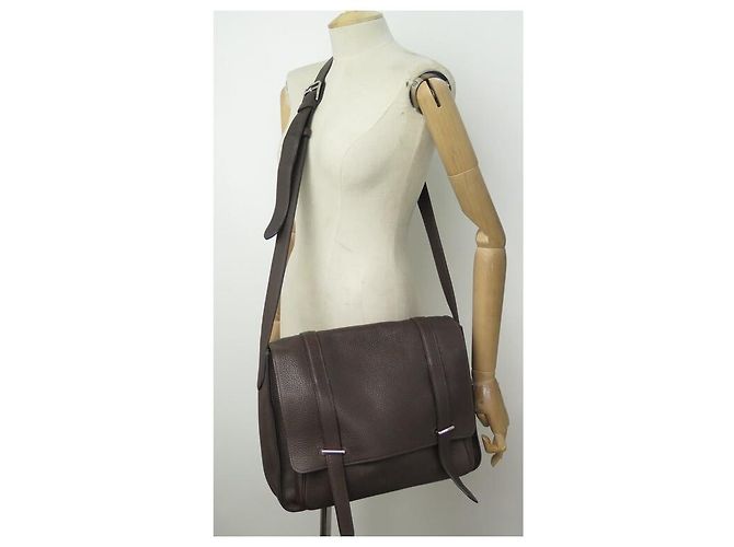 Hermès BORSA HERMES STEVE CAPORAL 2009 BORSA A TRACOLLA CLEMENCE IN PELLE Marrone - vista 3