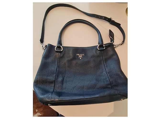 Borsa tote Prada in pelle di agnello blu navy - vista 6
