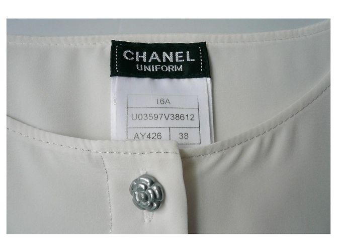 CHANEL UNIFORM Camicetta Camélia maniche lunghe ecru T38 /essere Bianco sporco - vista 2