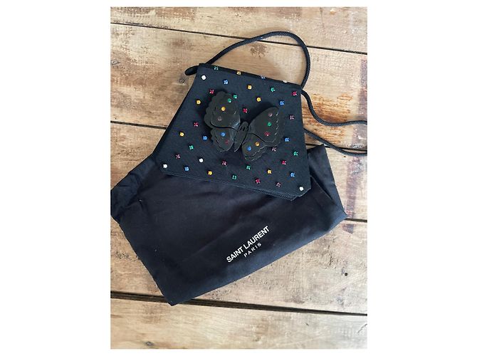 Borsa Farfalla Yves Saint Laurent Tela Nera e Pietre Multicolori Nero Multicolore - vista 3