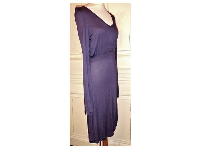 CALVIN KLEIN KLEID BAUMWOLLE SEIDE PFLAUME SIGNIERTE PAMPILLEN SPITZEN KLEID TM ODER 38/40 Lila - Ansicht 3