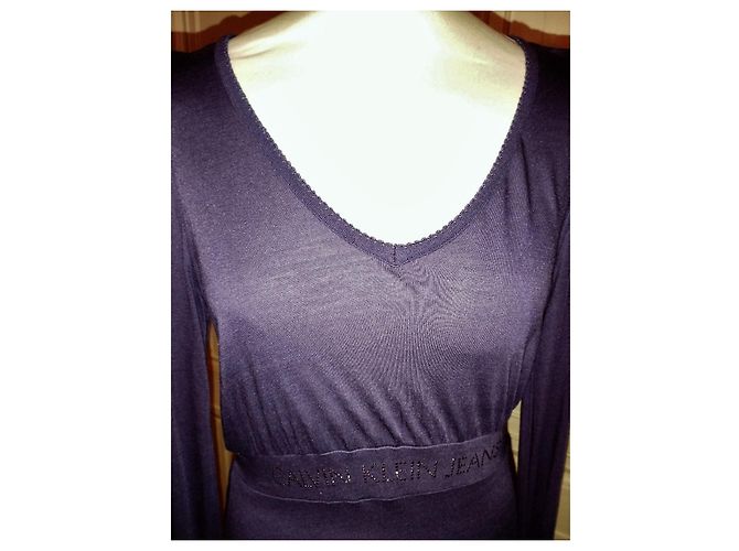 CALVIN KLEIN KLEID BAUMWOLLE SEIDE PFLAUME SIGNIERTE PAMPILLEN SPITZEN KLEID TM ODER 38/40 Lila - Ansicht 6