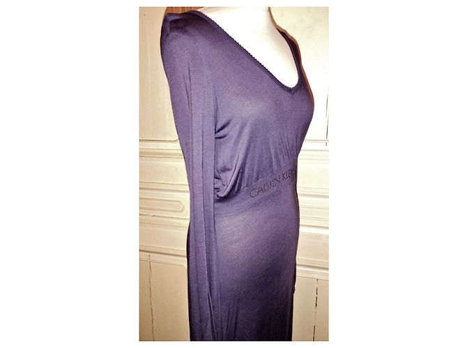 CALVIN KLEIN KLEID BAUMWOLLE SEIDE PFLAUME SIGNIERTE PAMPILLEN SPITZEN KLEID TM ODER 38/40 Lila - Ansicht 7