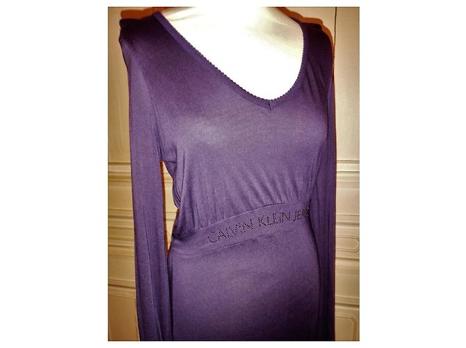 CALVIN KLEIN KLEID BAUMWOLLE SEIDE PFLAUME SIGNIERTE PAMPILLEN SPITZEN KLEID TM ODER 38/40 Lila - Ansicht 8