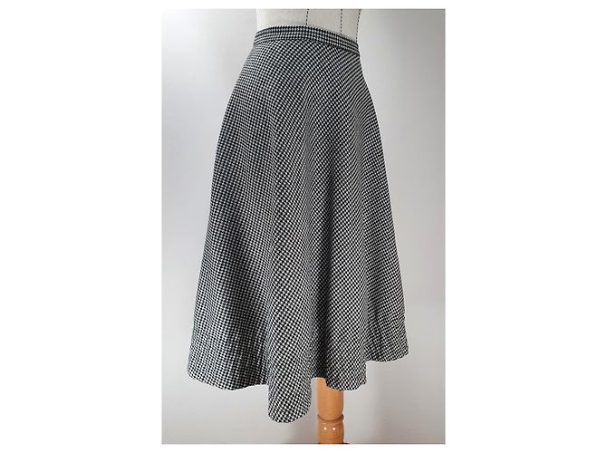Saia Moschino Houndstooth de Lã Preta e Branca Preto Branco - vista 2