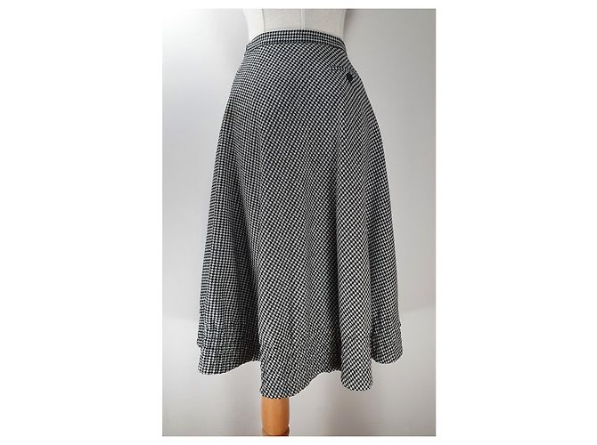Saia Moschino Houndstooth de Lã Preta e Branca Preto Branco - vista 4