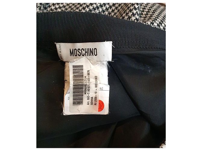 Saia Moschino Houndstooth de Lã Preta e Branca Preto Branco - vista 6