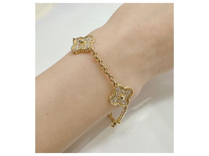 Van Cleef & Arpels Bracciale vintage Alhambra, 5 motivi con diamanti in oro giallo Gold hardware - vista 10