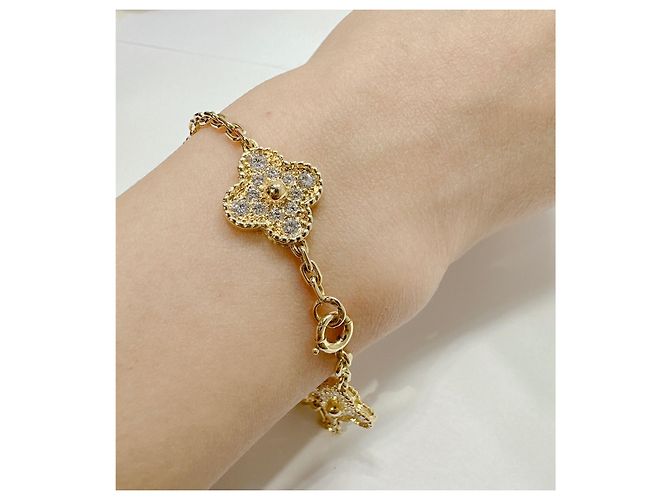 Van Cleef & Arpels Bracciale vintage Alhambra, 5 motivi con diamanti in oro giallo Gold hardware - vista 11