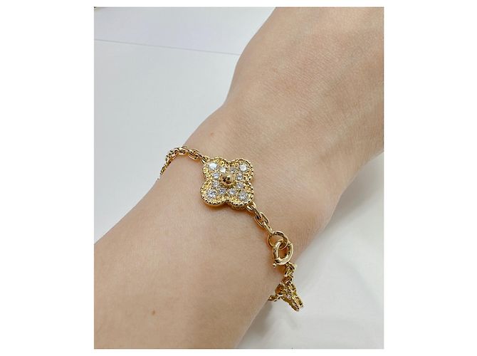 Van Cleef & Arpels Bracciale vintage Alhambra, 5 motivi con diamanti in oro giallo Gold hardware - vista 12
