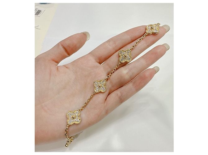 Van Cleef & Arpels Bracciale vintage Alhambra, 5 motivi con diamanti in oro giallo Gold hardware - vista 13