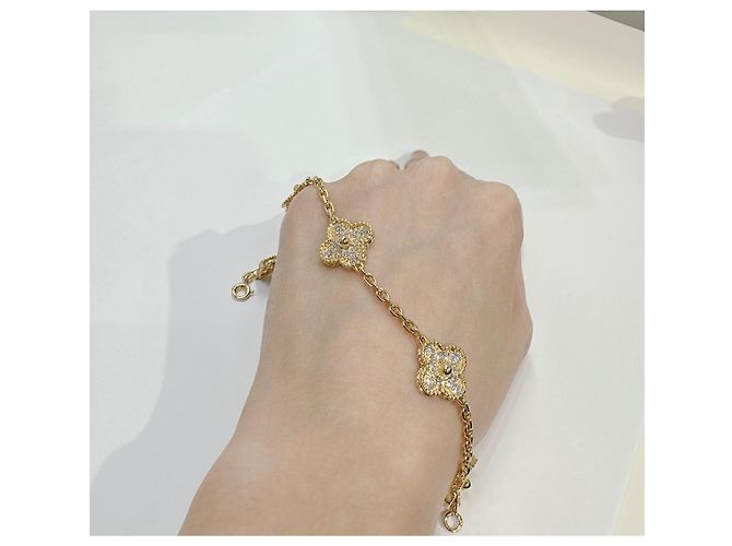 Van Cleef & Arpels Bracciale vintage Alhambra, 5 motivi con diamanti in oro giallo Gold hardware - vista 15