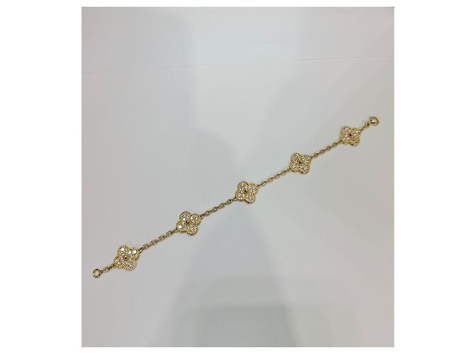 Van Cleef & Arpels Bracciale vintage Alhambra, 5 motivi con diamanti in oro giallo Gold hardware - vista 2