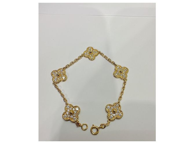 Van Cleef & Arpels Bracciale vintage Alhambra, 5 motivi con diamanti in oro giallo Gold hardware - vista 4
