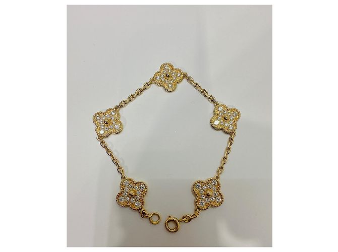 Van Cleef & Arpels Bracciale vintage Alhambra, 5 motivi con diamanti in oro giallo Gold hardware - vista 5